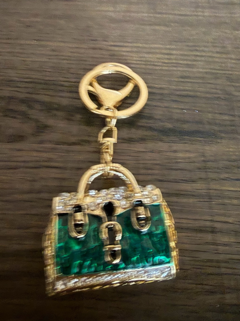 Gold and Emerald Handbag Keychain Charm